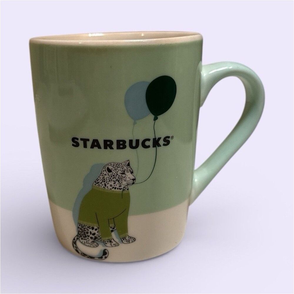 Starbucks Cheetah Balloon Painted Ceramic Coffee Mug 10 fl oz Microwave Safe